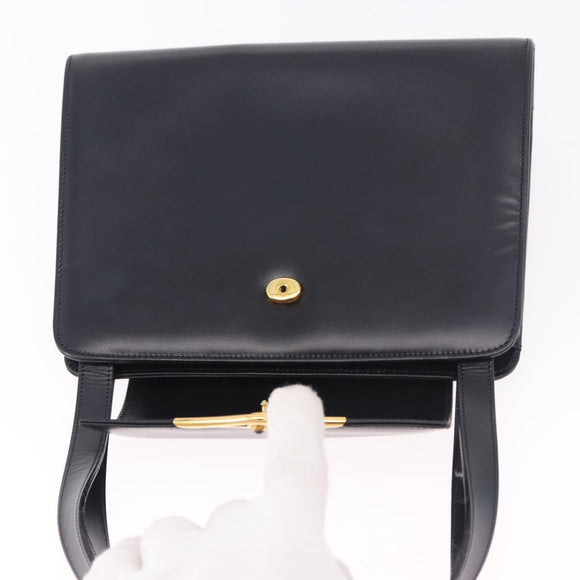 CARTIER Hand Bag Leather Black Gold Auth 183066A