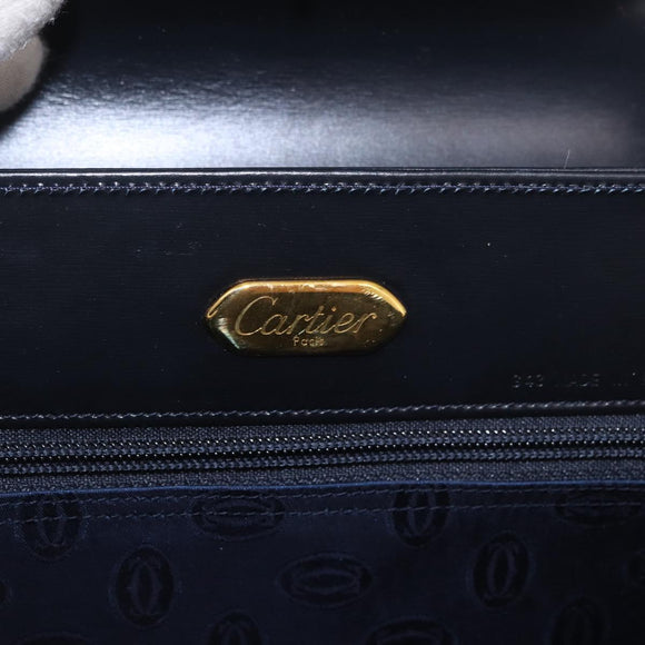 CARTIER Hand Bag Leather Black Gold Auth 183066A