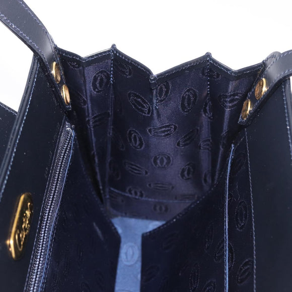 CARTIER Hand Bag Leather Black Gold Auth 183066A