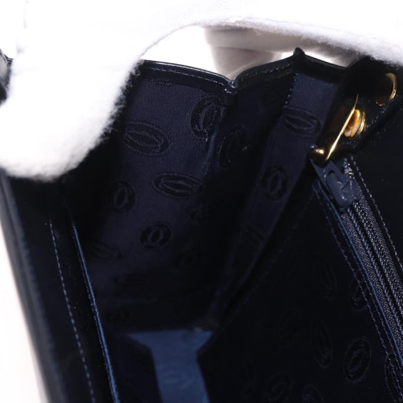 CARTIER Hand Bag Leather Black Gold Auth 183066A