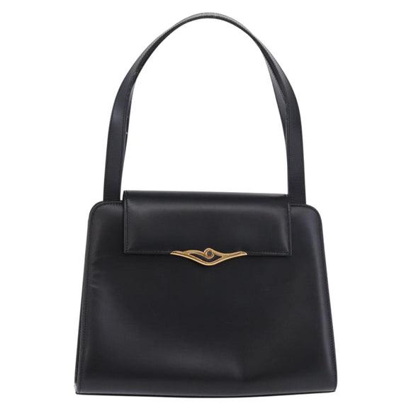 CARTIER Hand Bag Leather Black Gold Auth 183066A