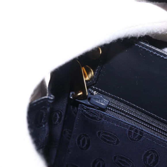 CARTIER Hand Bag Leather Black Gold Auth 183066A