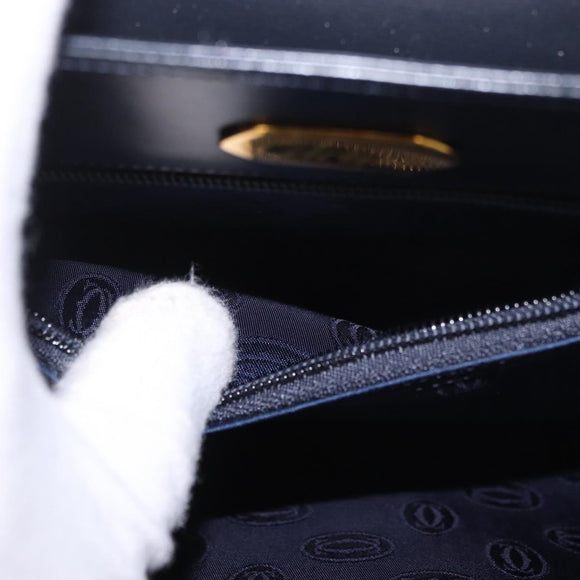 CARTIER Hand Bag Leather Black Gold Auth 183066A