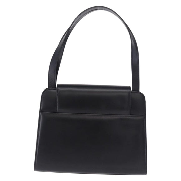 CARTIER Hand Bag Leather Black Gold Auth 183066A
