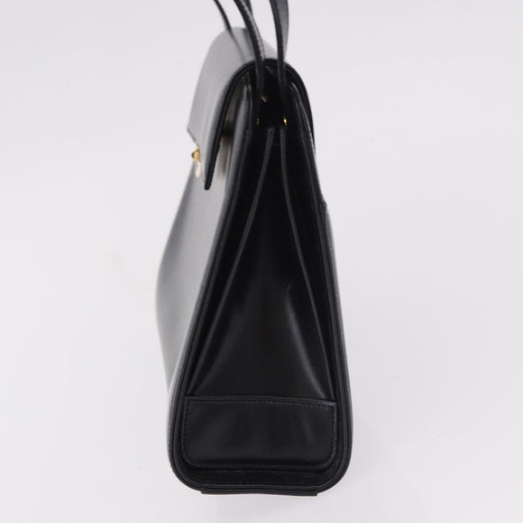 CARTIER Hand Bag Leather Black Gold Auth 183066A