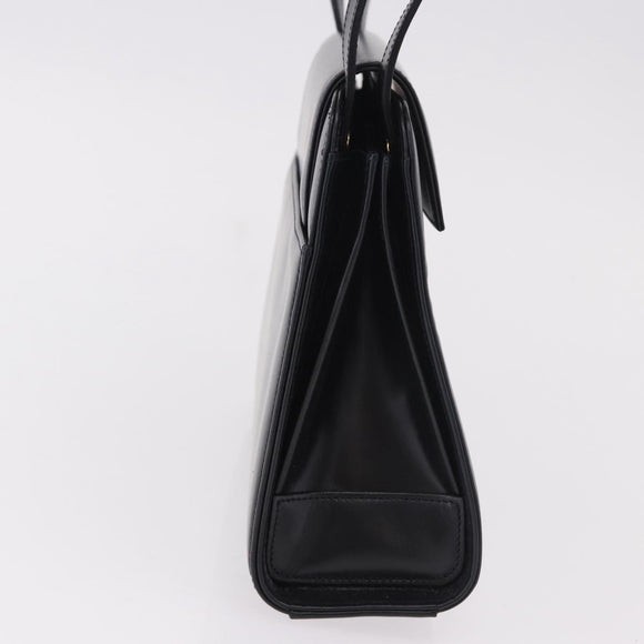 CARTIER Hand Bag Leather Black Gold Auth 183066A