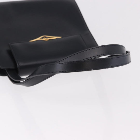 CARTIER Hand Bag Leather Black Gold Auth 183066A