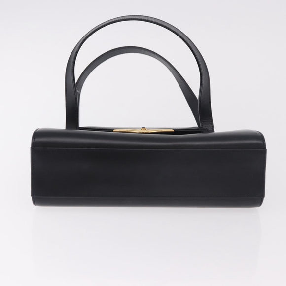 CARTIER Hand Bag Leather Black Gold Auth 183066A