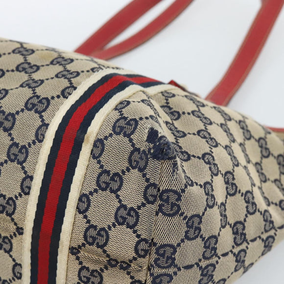 GUCCI GG Canvas Sherry Line Tote Bag Navy Gold 137396 Auth 183069