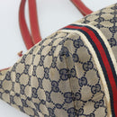 GUCCI GG Canvas Sherry Line Tote Bag Navy Gold 137396 Auth 183069-11