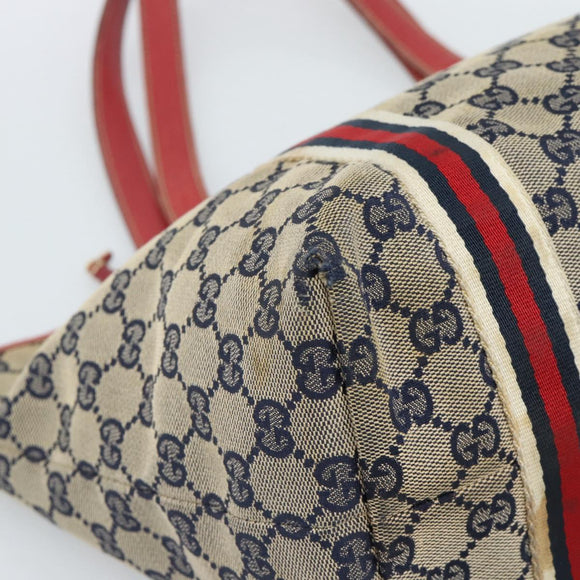 GUCCI GG Canvas Sherry Line Tote Bag Navy Gold 137396 Auth 183069