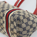 GUCCI GG Canvas Sherry Line Tote Bag Navy Gold 137396 Auth 183069-12