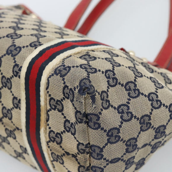 GUCCI GG Canvas Sherry Line Tote Bag Navy Gold 137396 Auth 183069