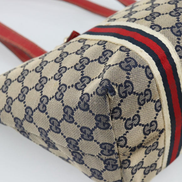 GUCCI GG Canvas Sherry Line Tote Bag Navy Gold 137396 Auth 183069