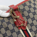GUCCI GG Canvas Sherry Line Tote Bag Navy Gold 137396 Auth 183069-14