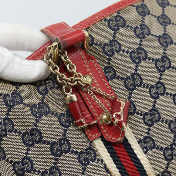 GUCCI GG Canvas Sherry Line Tote Bag Navy Gold 137396 Auth 183069
