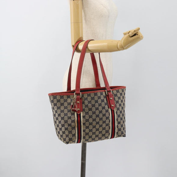 GUCCI GG Canvas Sherry Line Tote Bag Navy Gold 137396 Auth 183069