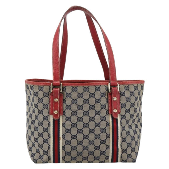 GUCCI GG Canvas Sherry Line Tote Bag Navy Gold 137396 Auth 183069