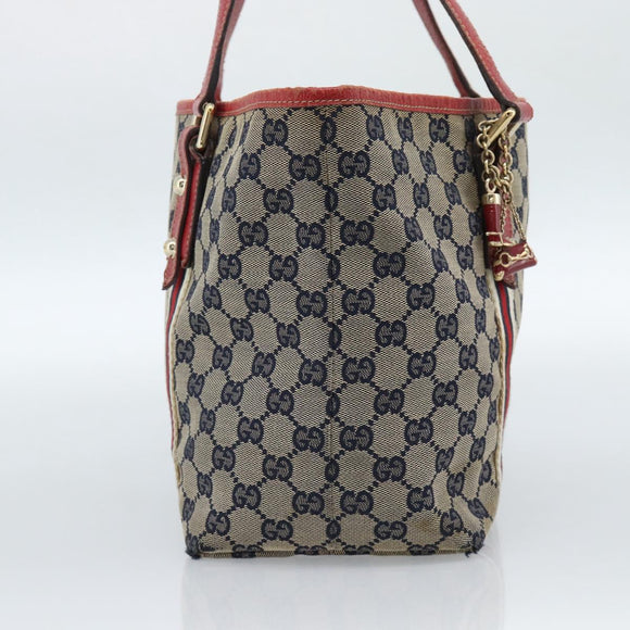 GUCCI GG Canvas Sherry Line Tote Bag Navy Gold 137396 Auth 183069