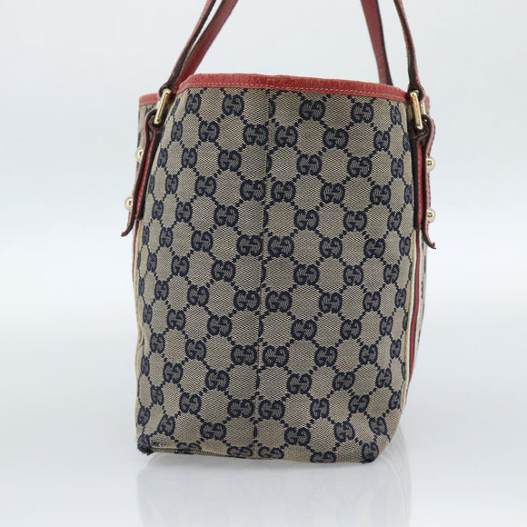 GUCCI GG Canvas Sherry Line Tote Bag Navy Gold 137396 Auth 183069