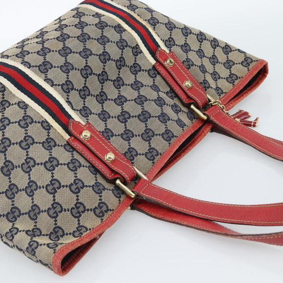 GUCCI GG Canvas Sherry Line Tote Bag Navy Gold 137396 Auth 183069