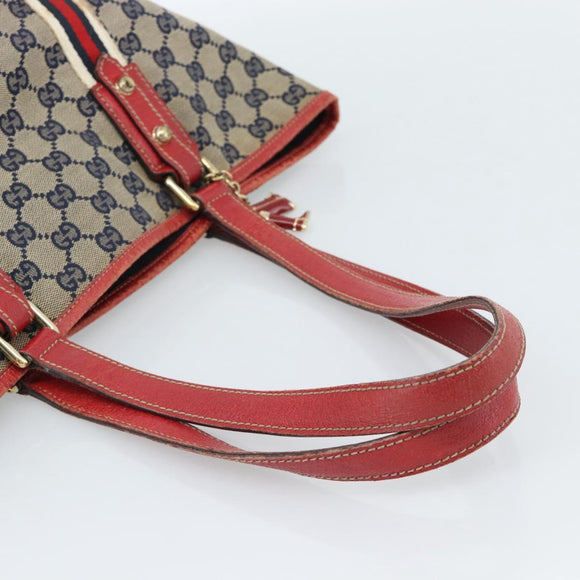GUCCI GG Canvas Sherry Line Tote Bag Navy Gold 137396 Auth 183069
