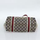 GUCCI GG Canvas Sherry Line Tote Bag Navy Gold 137396 Auth 183069-9