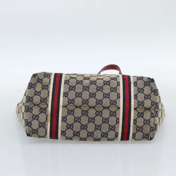 GUCCI GG Canvas Sherry Line Tote Bag Navy Gold 137396 Auth 183069