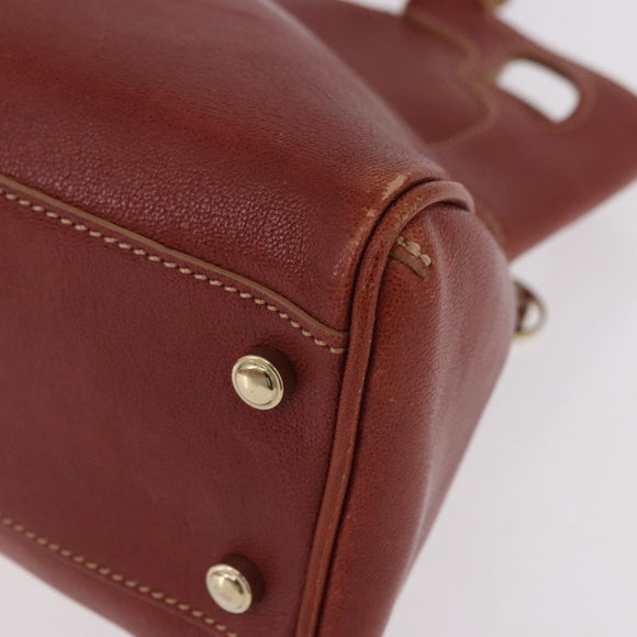CARTIER Hand Bag Leather Brown Gold Auth 183074A
