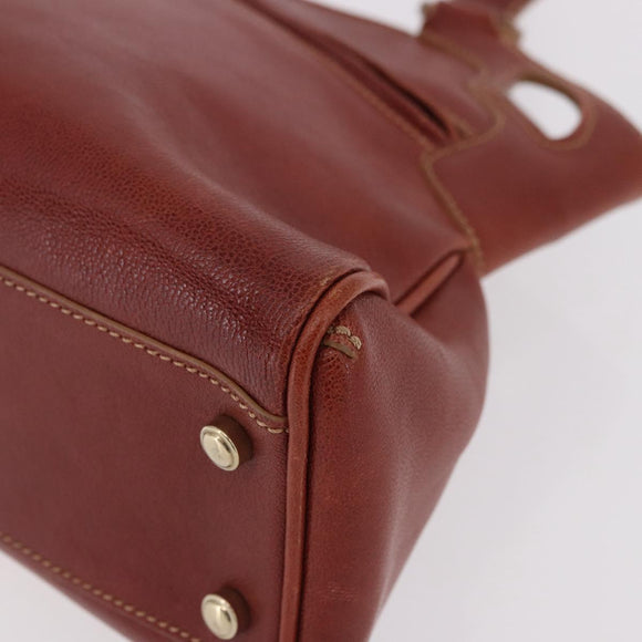 CARTIER Hand Bag Leather Brown Gold Auth 183074A