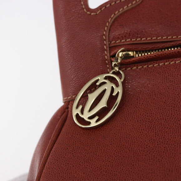 CARTIER Hand Bag Leather Brown Gold Auth 183074A