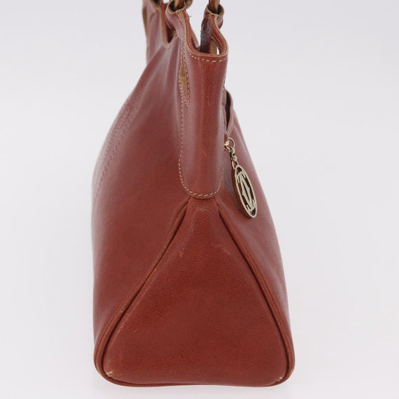 CARTIER Hand Bag Leather Brown Gold Auth 183074A