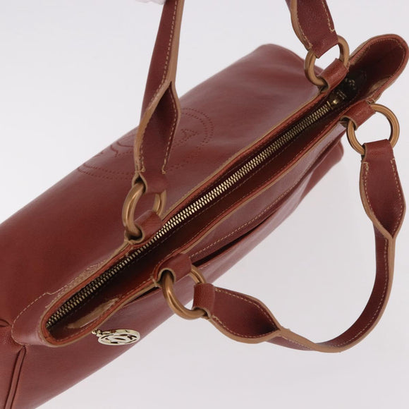 CARTIER Hand Bag Leather Brown Gold Auth 183074A