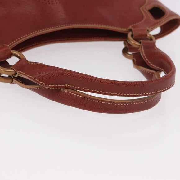 CARTIER Hand Bag Leather Brown Gold Auth 183074A