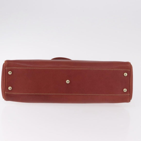 CARTIER Hand Bag Leather Brown Gold Auth 183074A