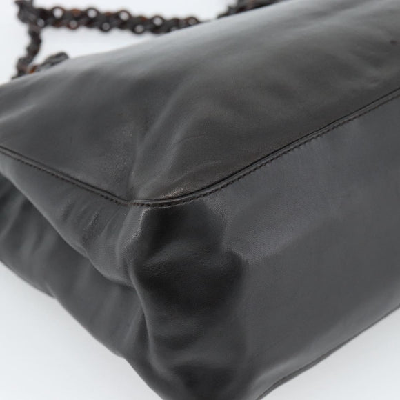 PRADA Plastic Chain Shoulder Tote Bag Leather Brown Silver Auth 183079A