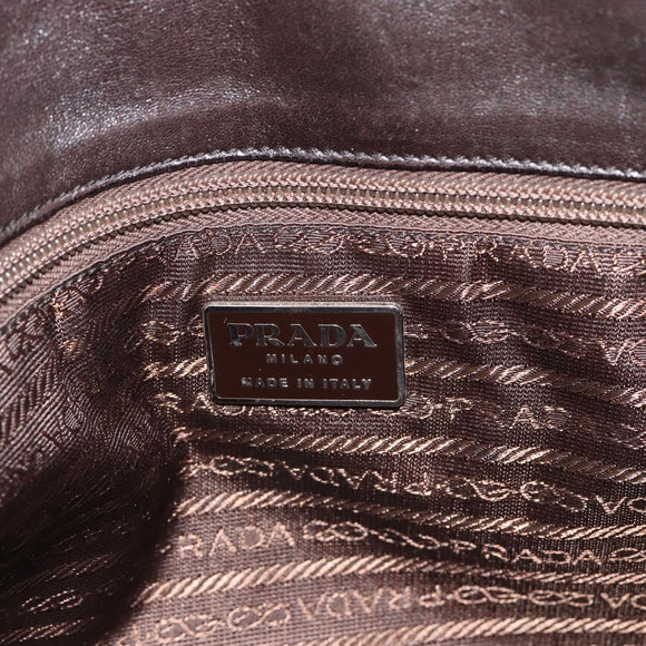 PRADA Plastic Chain Shoulder Tote Bag Leather Brown Silver Auth 183079A
