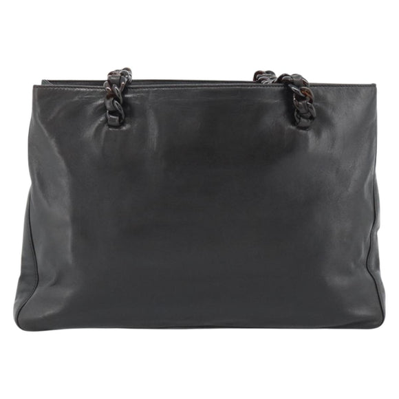 PRADA Plastic Chain Shoulder Tote Bag Leather Brown Silver Auth 183079A