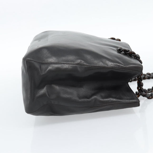 PRADA Plastic Chain Shoulder Tote Bag Leather Brown Silver Auth 183079A