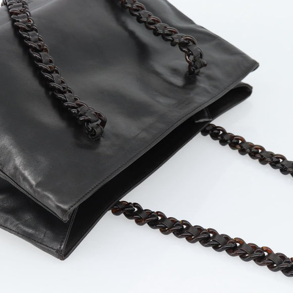 PRADA Plastic Chain Shoulder Tote Bag Leather Brown Silver Auth 183079A