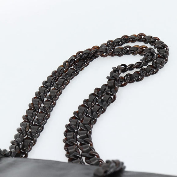 PRADA Plastic Chain Shoulder Tote Bag Leather Brown Silver Auth 183079A