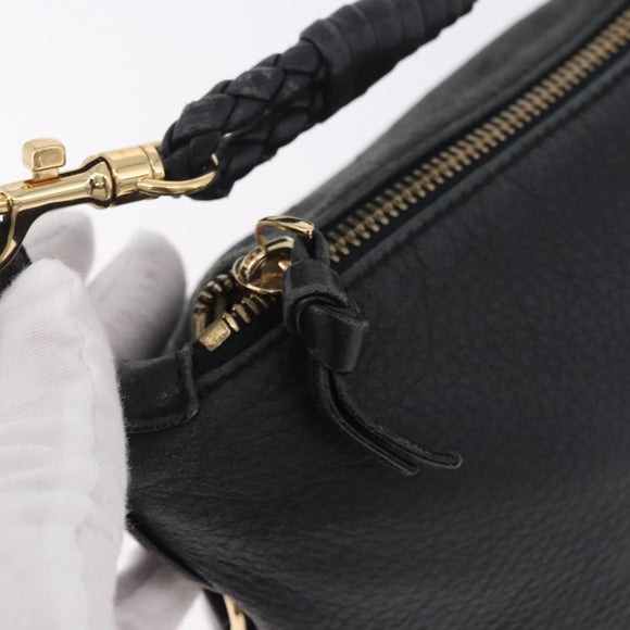 BOTTEGA VENETA Shoulder Bag Leather Black Gold Auth 183082A