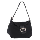 FENDI Mamma Baguette Umhängetasche Baumwoll-Jersey Schwarz Silber Auth 183088-1