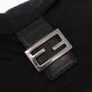 FENDI Mamma Baguette Umhängetasche Baumwoll-Jersey Schwarz Silber Auth 183088-15