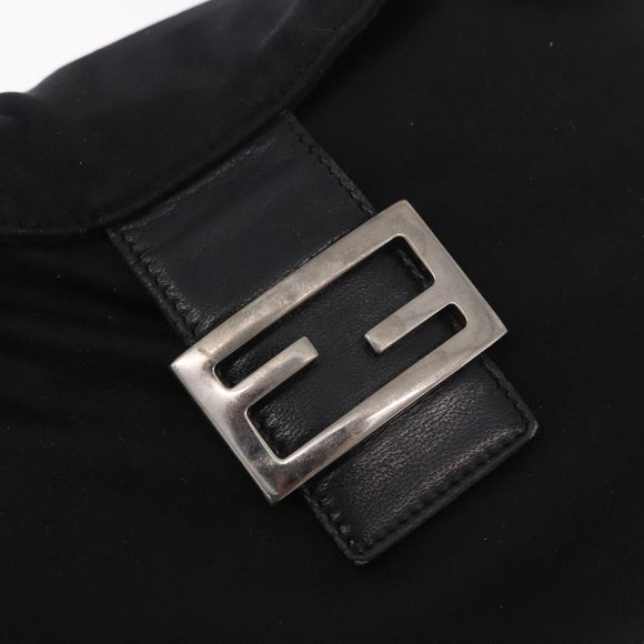FENDI Mamma Baguette Umhängetasche Baumwoll-Jersey Schwarz Silber Auth 183088