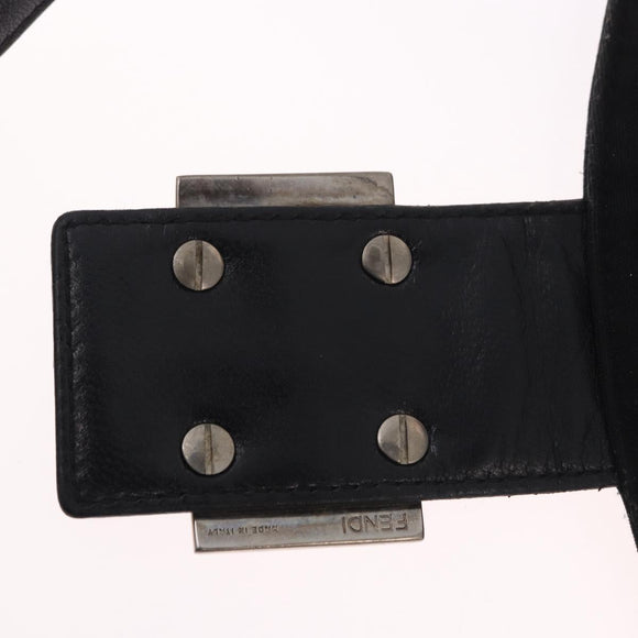 FENDI Mamma Baguette Umhängetasche Baumwoll-Jersey Schwarz Silber Auth 183088