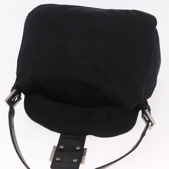 FENDI Mamma Baguette Umhängetasche Baumwoll-Jersey Schwarz Silber Auth 183088
