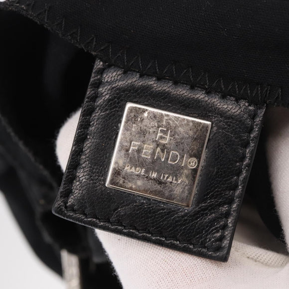 FENDI Mamma Baguette Umhängetasche Baumwoll-Jersey Schwarz Silber Auth 183088