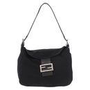 FENDI Mamma Baguette Umhängetasche Baumwoll-Jersey Schwarz Silber Auth 183088-2