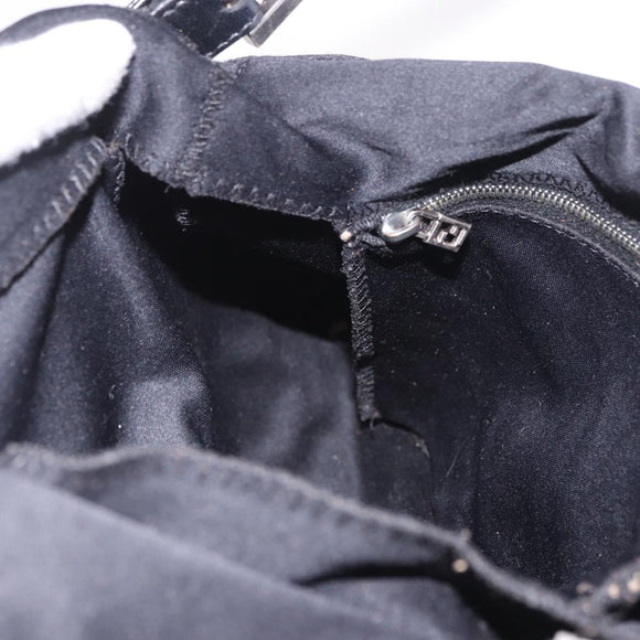 FENDI Mamma Baguette Umhängetasche Baumwoll-Jersey Schwarz Silber Auth 183088